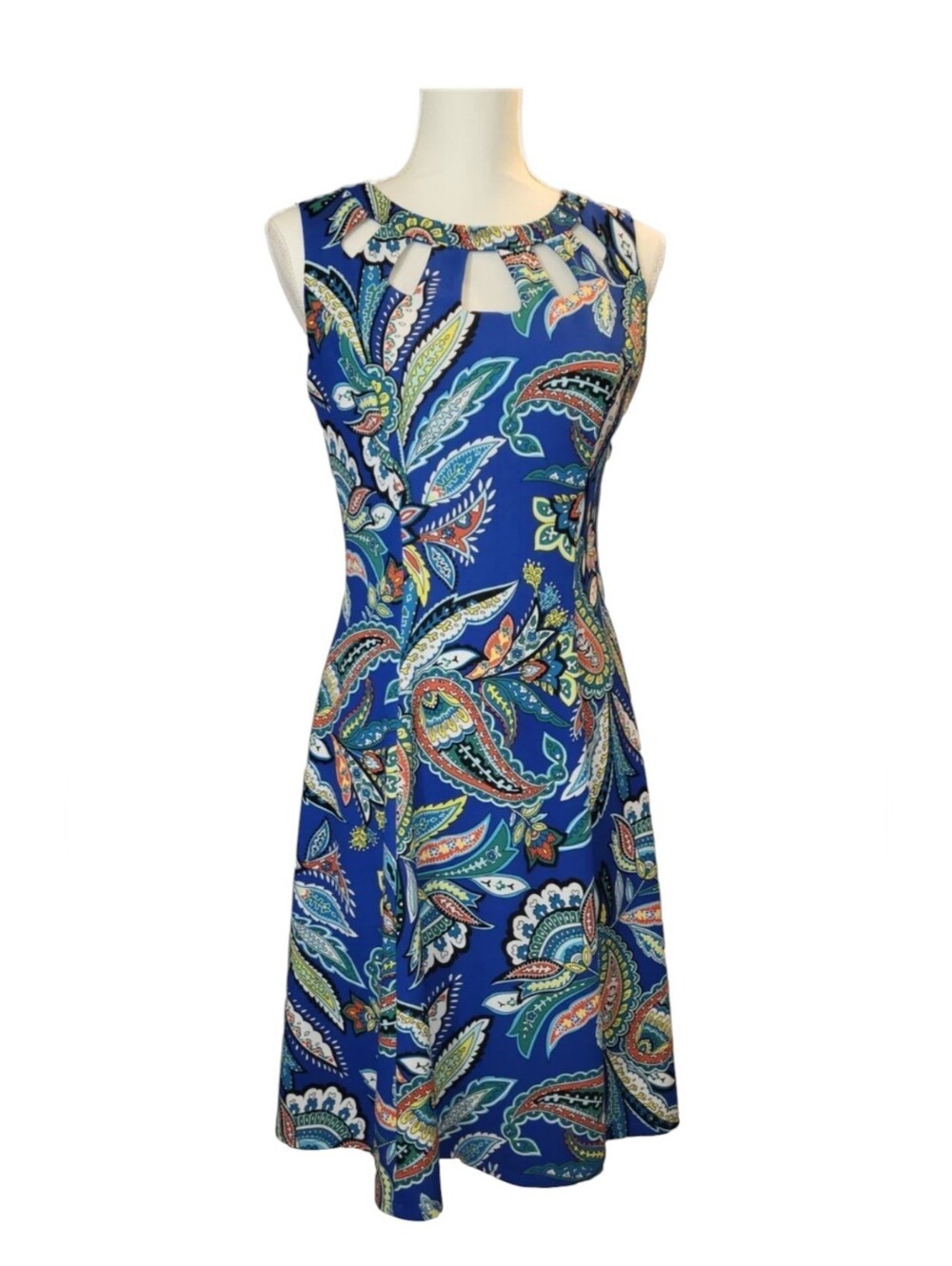 Alyx Blue Multicolor Paisley Cutout Neck Sleeveless Dress